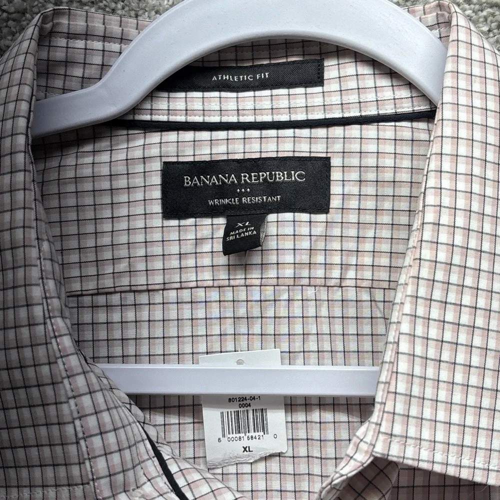 BANANA REPUBLIC Athletic Fit Dress‎ Shirt Men's XL Check Pink Button Down NWT